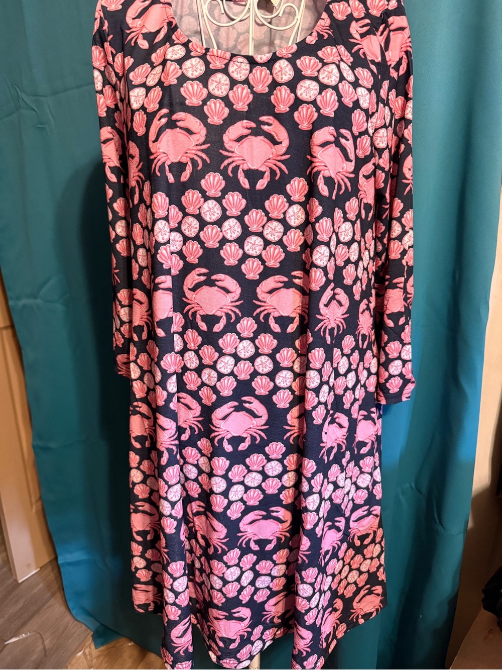 Simply Southern Navy Dress with Pink Crab & Shell Print